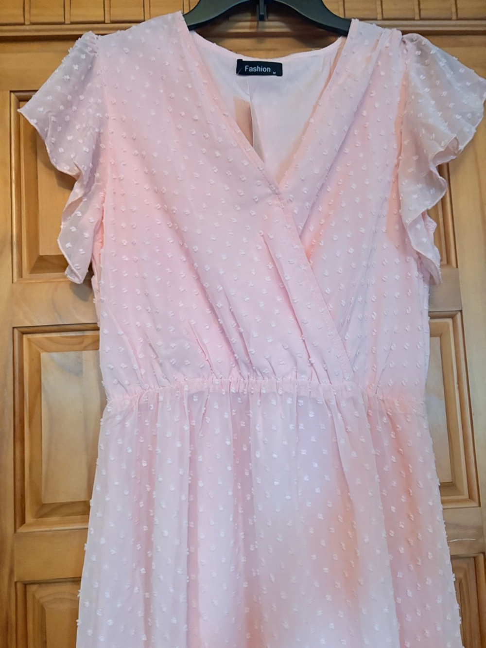 Girls' Pink Swiss Dot Flutter Sleeve Dress